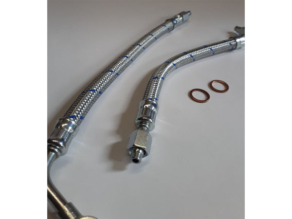 Porsche 356 Pre A Inlet and Outlet oil line kit period correct Blue chrome braid